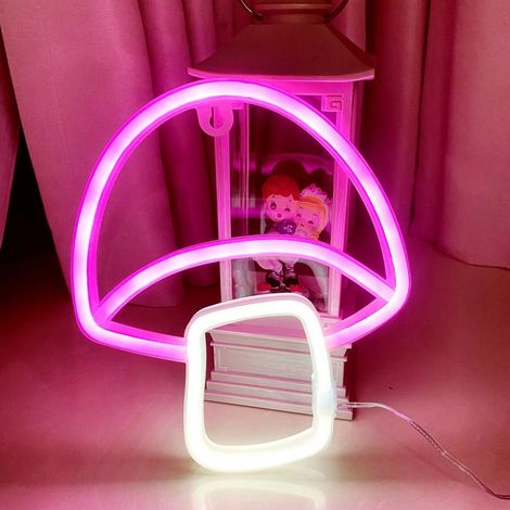 Lampe néon champignon LED - Décoration murale champignon - Alimentation USB/piles - Idéale pour le salon, la chambre d'enfant, un bar ou une salle de jeux - (1/5)
