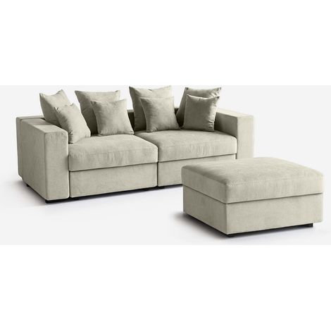Divano modulare da salotto sfoderabile con pouf e cuscini Cortina D - Beige