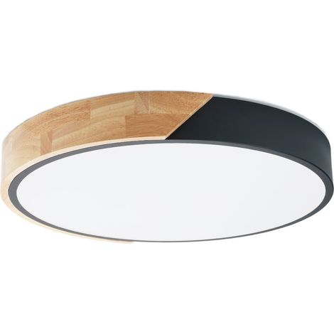 Plafonnier LED métal noir et bois Ø40 cm, 30W