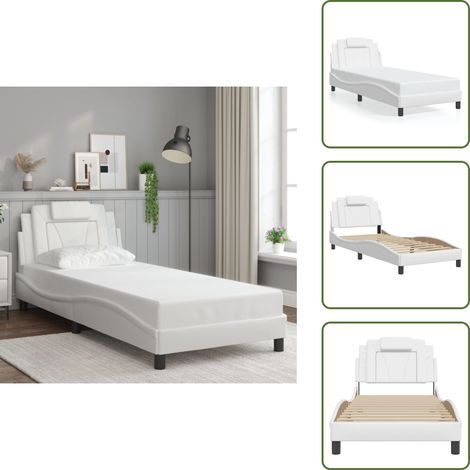 The Living Store Cadre de lit sans matelas blanc 80x200 cm similicuir - Lit Plateforme - Lit Double - Cadre De Lit Blanc - Literie - Meubles De Chambre (1/5)