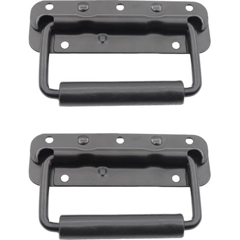Lot de 2 poignées pliantes à ressort, en acier inoxydable laminé à froid, pour boîte à outils, poignée de transport, noire, 125 mm (1/5)