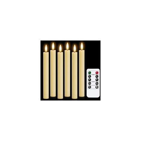 Lot de 6 LED Bougies Vacillantes sans Flamme , Diamètre 2 cm, Hauteur 16.5 cm Ivoire,Bougies à Piles en Avec Télécommande et Minuteur
