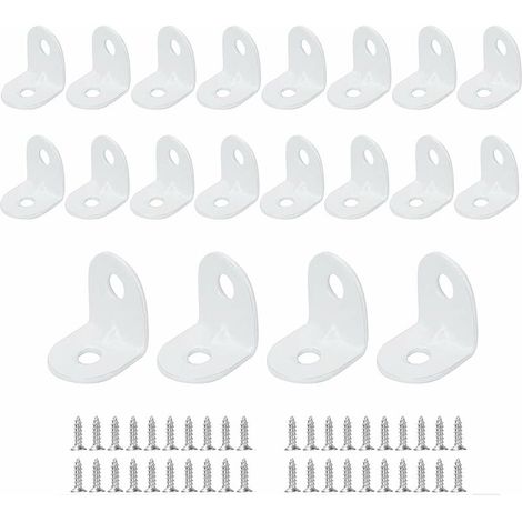 Tranche d'angle 20 20 mm, Supports d'angle droit 90 degrés Corps d'angle d'angle d'acier inoxydable en acier inoxydable en métal avec 40 vis pour fixation de meubles en bois - Blanc (1/5)