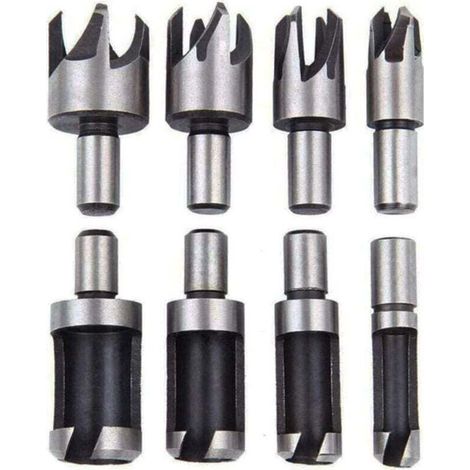 Fraise Bouchonner Bois Lot de 8 Mèche Bouchon Bois Foret Faire Cheville Outil de Coupe pour Faire une Bois Bouchon Cheville Tourillon Goujon Tenon Dowel (1/4)