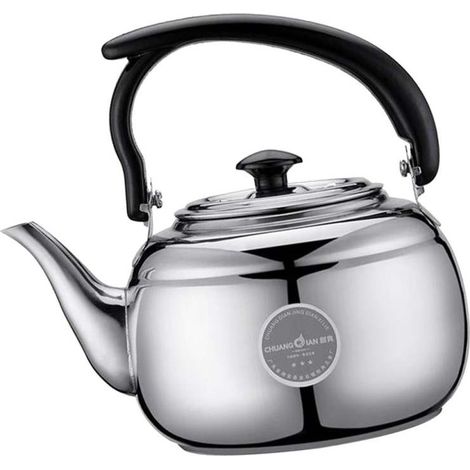Beyamis Théière en acier inoxydable 1 L avec poignée isolante, idéale pour le camping et la préparation du thé, noire, 8 cm (3,15 pouces). (1/5)