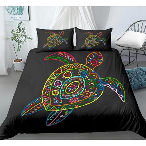 Tortue De Mer Vie Marine 3D Housse De Couettes Parure De Lit 240X260 Cm Imprimer 3 Pièces Microfibre Ensemble Literie 2Taies - ZIP (1/4)
