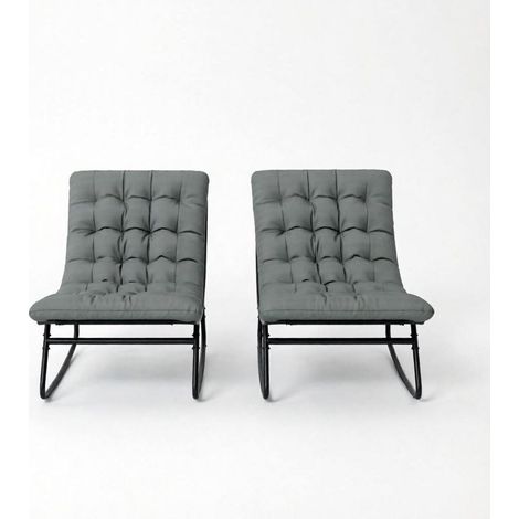 Set de 2 mecedoras de jardín de acero con cojín gris oscuro (1/5)
