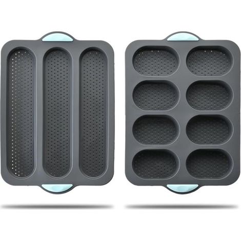 Set de 2 moules à pain en silicone – Antiadhésifs – 3 et 8 compartiments – Pain et sandwichs maison (1/5)