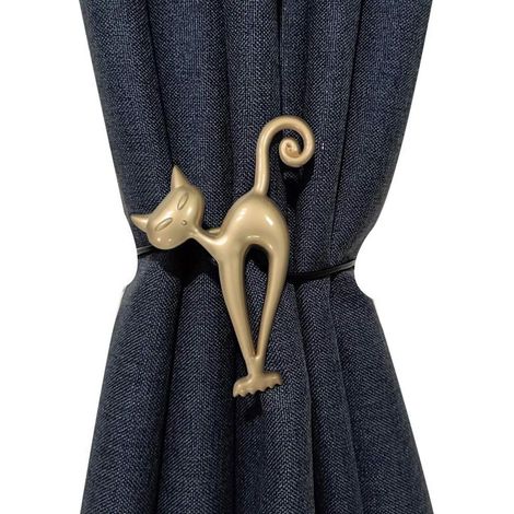 Embrasses magnétiques pour rideaux en forme de chat à longues pattes, lot de 2, corde de 40 cm, support décoratif, embrasses pratiques pour rideaux de fenêtre et rideaux de douche. (1/5)
