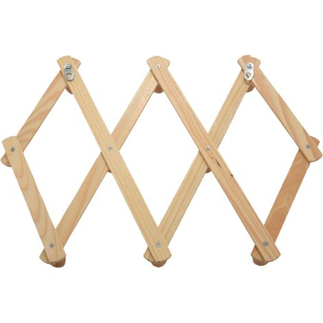 Porte-manteau mural accordéon à 10 crochets (lot de 2) en bois naturel extensible. (1/5)