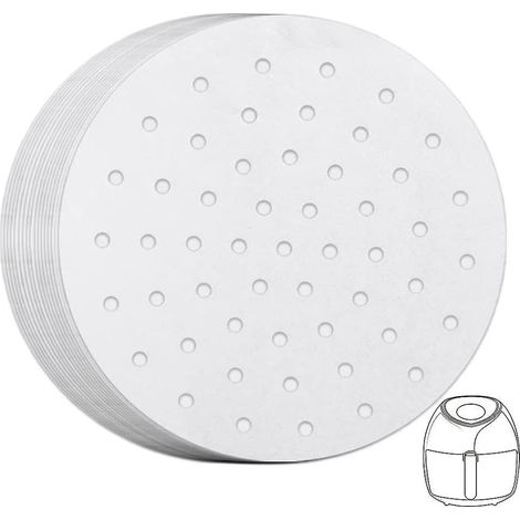 blanc 100 Pices 23cm Papier Parchemin De Doublure De Friteuse  Air Papier Parchemin Perfor Non Blanchi Papier  Vapeur Rond Pour Friteuse  Air Pani (1/5)