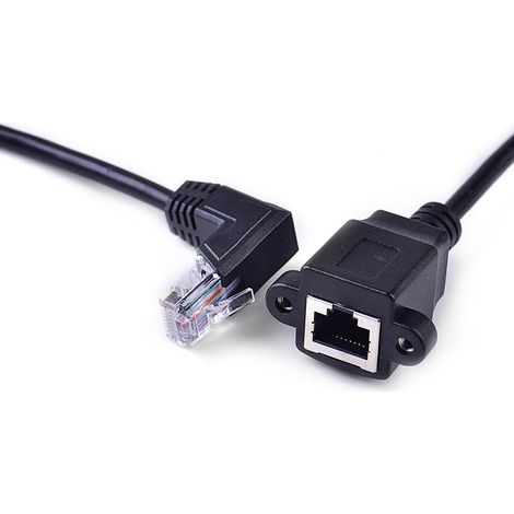 Aufwärts abgewinkeltes Netzwerkkabelverlängerungskabel, RJ45-Stecker (männlich/weiblich) mit Schraublöchern, Hochgeschwindigkeits-RJ45-Netzwerkstecker (männlich/weiblich)