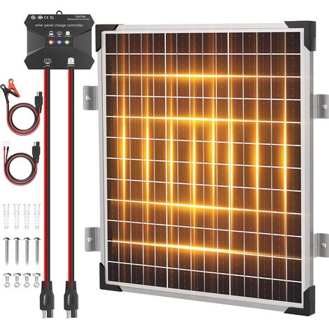 Kit de panneau solaire 50 W 12 V - Chargeur de maintenance pour batteries solaires monocristallines + mise à niveau vers régulateur de charge MPPT 10 A + support en forme de Z pour voiture (1/5)