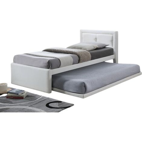 Cama con cama nido RODAN – 90x200 cm – Similicuero blanco – Somier incluido – Estilo moderno