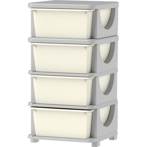 Cómoda organizadora infantil de plástico blanco crema, 4 cajones, 37 x 37 x 76 cm (1/5)
