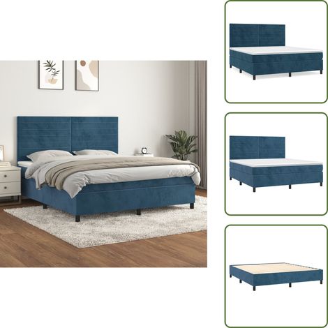 Boxspringbett mit Matratze Dunkelblau 160x200 cm Samt - Boxspringbett - Samtbett - Doppelbett - Dunkles Blau - Liegekomfort (1/5)