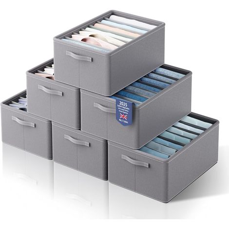 Lot de 6 grands paniers de rangement empilables pour vêtements, 7 compartiments, pour pulls, t-shirts, sweats à capuche et robes (Gris118) (1/5)