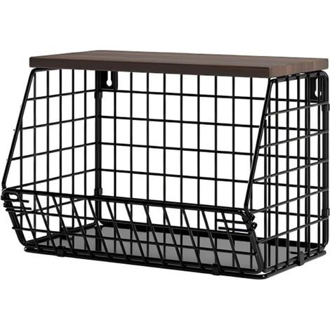 Faltbares Küchenwandregal – Arbeitsplattenhalterung aus Metall und Holz, Aufbewahrungskorb für Obst und Gemüse, platzsparend (klein – 30 x 15,5 x 21,5 cm)