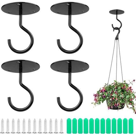 Gancho de techo con montaje de tornillo, gancho de pared superior para colgar luces, cestas de plantas de jardín, macetas (4 unidades) (1/4)
