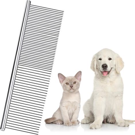 Peigne en Acier Inoxydable pour Animaux de Compagnie, Peigne de Toilettage à Dents Arrondies pour Chiens et Chats de Grande, Moyenne et Petite Taille, à Poils Courts ou Longs Emmêlés (19 x 5 cm) (1/5)