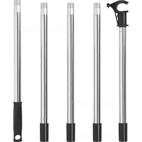 Perche télescopique modulaire avec crochet Perche d'extension réglable pour suspendre des luminaires et récupérer des objets en hauteur Argent noir (1/5)