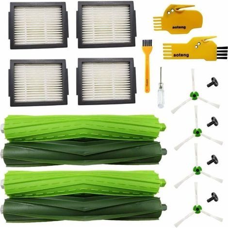 VURAHOME - Accessoires pour pièces de rechange pour aspirateur robot i7 + E5 E6 E7 i7 Robot Roomba Pack de 2 brosses en caoutchouc, 4 filtres HEPA, 4 brosses latérales, 2 outils de nettoyage Set 1 ths (1/5)