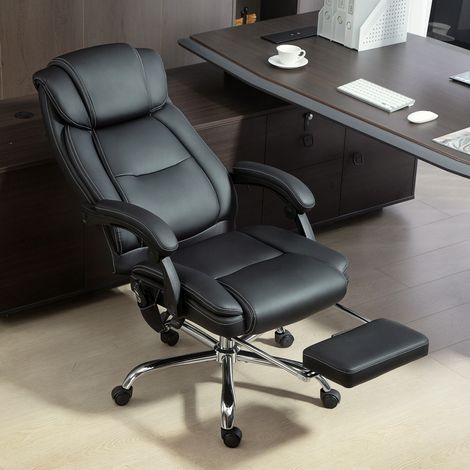 Chaise de bureau ergonomique avec fonction massage, chaise de bureau avec repose-pieds, similicuir noir