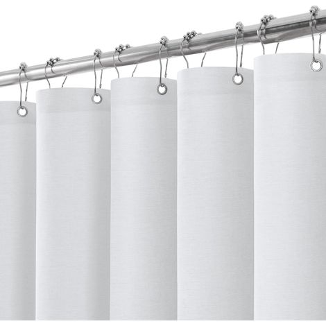 Rideau de Douche Lin avec Anneaux en Métal Imperméable Anti-Moisissures Polyester Tissu Rideau Salle de Bain Lourd pour Baignoire Cabine de Douche - 275x182CM (Blanc) (1/5)