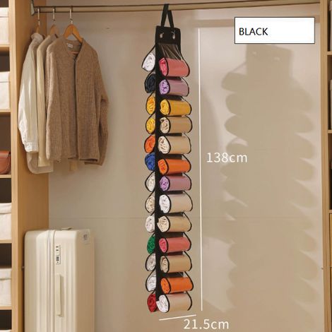 Organiseur de Rangement Yoga Leggings Suspendre avec 26 Poches, Pliable Tissu Oxford Suspendre pour Placard Chemises Jeans, Cintre de Rangement pour Chaussettes Placard Familial Chambre Coucher（Noir） (1/5)