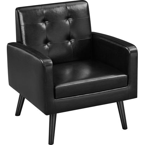 Yaheetech Poltrona Lounge da Salotto Imbottita con Braccioli e Schienale Gambe in Legno Stile Moderno da Lettura/Riposo/Lavoro/Bar Nero/Pelle Sintetica