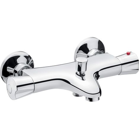 Cornat Mitigeur thermostatique de bain Calma - Corps en laiton chrome - Poignee de selection de la temperature & blocage de l'eau chaude - Mitigeur monocommande pour montage mural/mitigeur de (1/4)