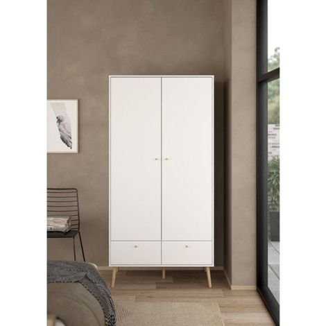 Armoire de chambre - BODO - Blanc mat - 2 portes - 2 tiroirs - 98,7 x 58,1 x 200,1 cm (1/5)