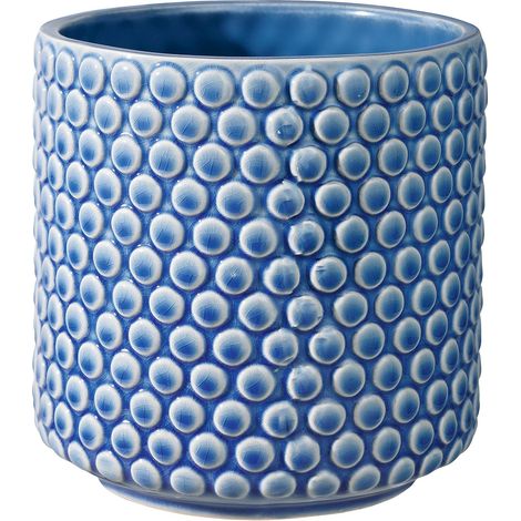 Pot De Fleur - 1 Unité - Céramique - Émail Craquelé - Décoration Intérieur Style Rétro - Bleu 15,5 Cm (1/2)