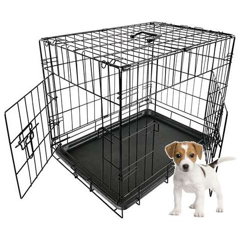FoxHunter 24" Folding Pet Dog Puppy Metal Training Cage Crate Carrier Small Black 2 Doors (1/5)