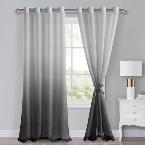 Lot de 2 rideaux en voile à œillets pour chambre à coucher et salon, rideaux coulissants avec serre-tête 245 × 140 cm (H × L), gris (1/5)