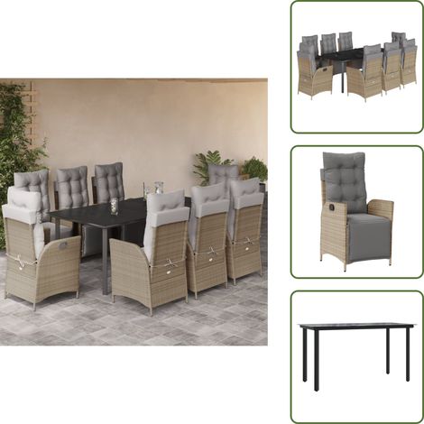 The Living Store Ensemble à manger de jardin et coussins 9 pcs mélange beige - Chaise de jardin (1/5)