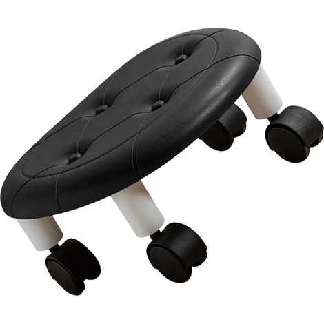 Tabouret rond et bas en similicuir avec roulettes standard et petites, pivot, grande capacité de charge, idéal pour un usage domestique, noir (1/5)