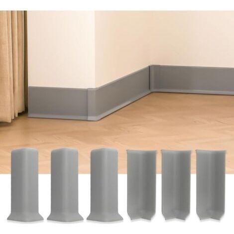 Blocs d'angle pour plinthes, 10 cm de hauteur, auto-adhésifs, comprenant 3 équerres d'angle intérieures et 3 équerres d'angle extérieures,gris. (1/5)