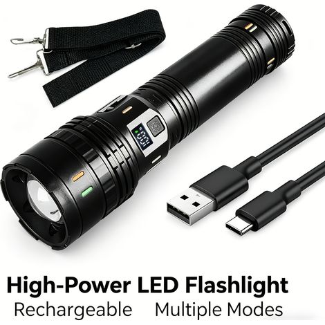 This High-Lumen Flashlight Supports USB Charging, Features a 3600Mah High-Capacity Battery, Has an IP44 Protection Rating, And Comes with a Shoulder Strap. It Is Suitable for Outdoor Activities, Work, (1/5)
