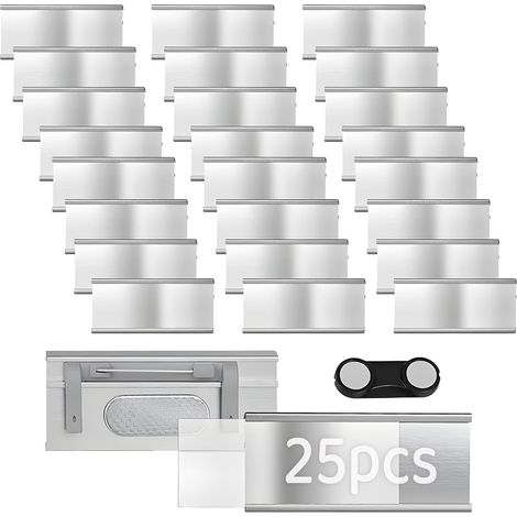 Confezione da 25 targhette magnetiche Saijer per abbigliamento, colore argento, con doppio magnete potente e fessura per carta, dimensioni approssimative: 72 x 31 mm. (1/5)