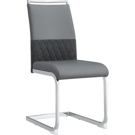 Sillas de comedor modernas 4 piezas, respaldo alto en PU y lino, gris, estructura metálica (1/5)