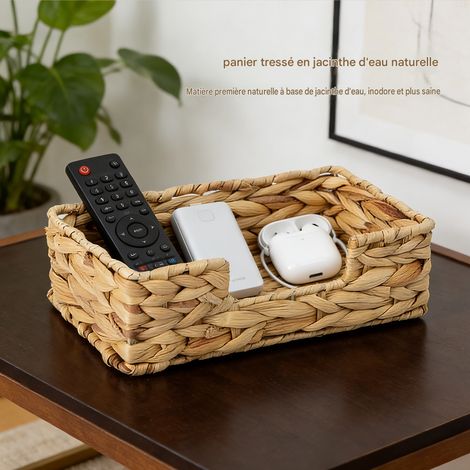 Paniers de rangement en osier, paniers de rangement tressés, organisateurs de bureau, boîtes de rangement pour les en-cas, paniers de rangement en jacinthe d'eau,23x13x7cm