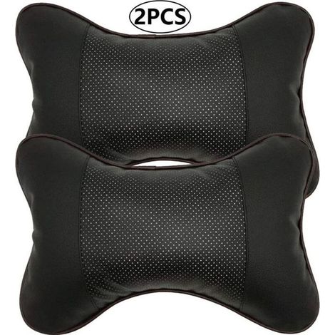 2 pcs Voiture appuie-tête,Oreiller de Cou de Voiture PU Oreiller de Voyage en Cuir pour la tête reposent Le Soutien de Cou pou (1/5)