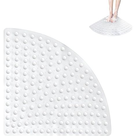 Tapis de douche d'angle - Tapis de bain - Tapis de douche antidérapant - Tapis de douche antidérapant - 54 x 54 cm - Triangulaire - Avec ventouses - Pour douches et saunas - Blanc (1/5)