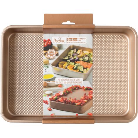 Decora, 0070103 Stampo Gold Line, Rettangolare 34,7 x 24,5 x 5,5 cm, Ideale per preparazioni dolci o salate, In Robusto Metallo Antiaderente (1/5)