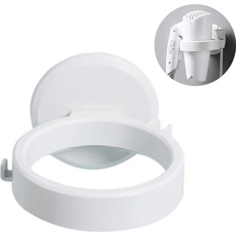 Soporte de secador de pelo montado en pared, almacenamiento de secador de pelo sin perforar, material plástico, impermeable y resistente a la humedad, adhesivo fuerte, adecuado para baño, aseo (1/4)