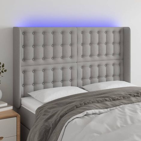 Tête de lit à LED - Design industriel - Pour Lit adulte - Gris clair 147x16x118/128 cm Tissu Chic-907525 (1/5)
