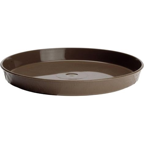 Platillo redondo de plástico, imitación madera, para maceta, 35 cm, talla 7, marrón. (1/2)