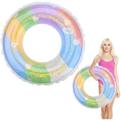 Bouée gonflable pour piscine, anneau en caoutchouc avec paillettes arc-en-ciel, résistant, idéal pour les fêtes d'enfants (garçons et filles). (1/5)