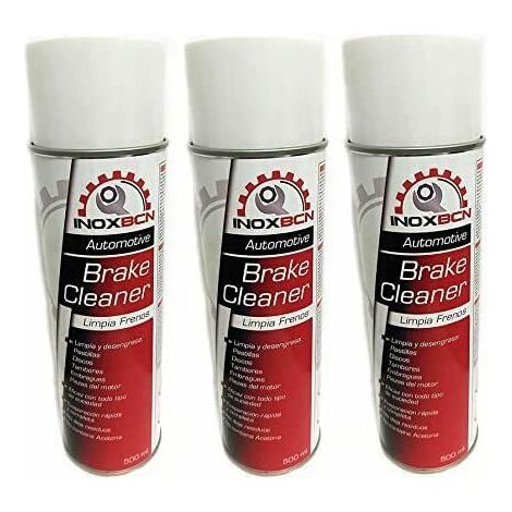 Pack de 3 sprays limpiador de frenos. Elimina grasa, polvo y suciedad de discos y pastillas. Ideal para mantenimiento y talleres de automoción.